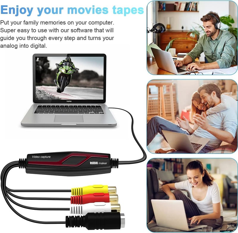 DigitPro Video Capture Card USB 2.0, RCA to USB Video Capture Device, Digital Video Converter to Save Digital Files for Your Mac OS X Windows 7 8 10 PC, One Touch VCR TV to DVD, Black - Image 5